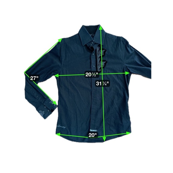 English Laundry Black Embroidered Gothic Winged Crest Dress Shirt | Size Small - Picture 16 of 16